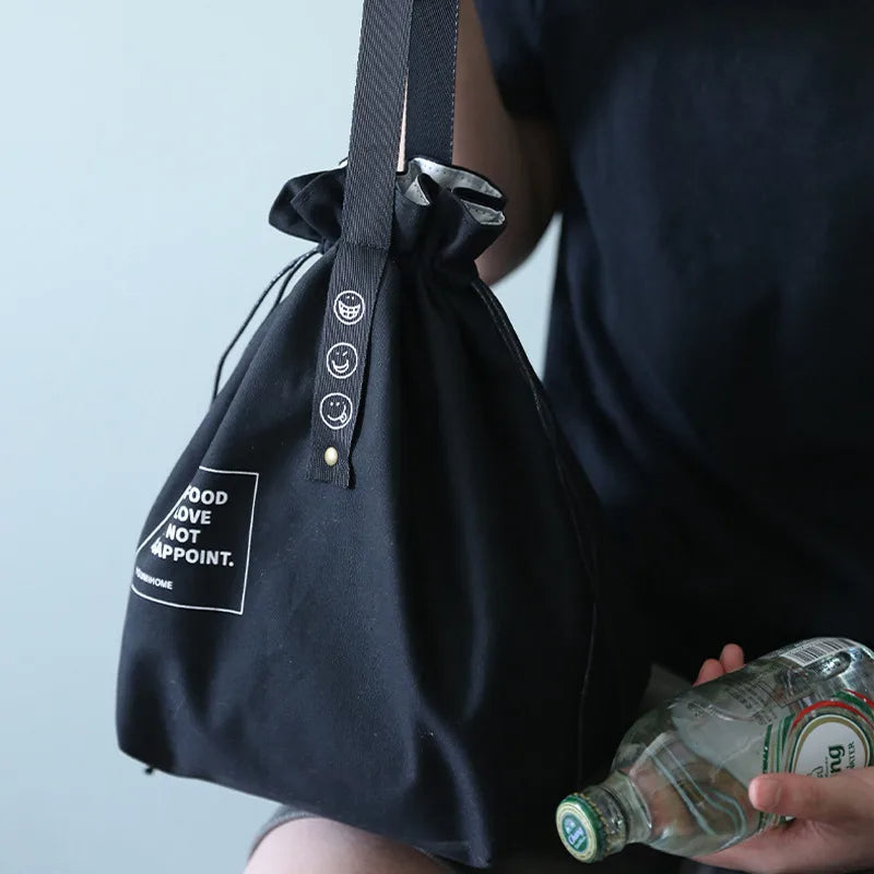 Drawstring Canvas Lunch Tote Bag – Insulated Fresh-Keeping Bento Box Carrier for School, Work, Picnics, and Daily Food Storage Style
