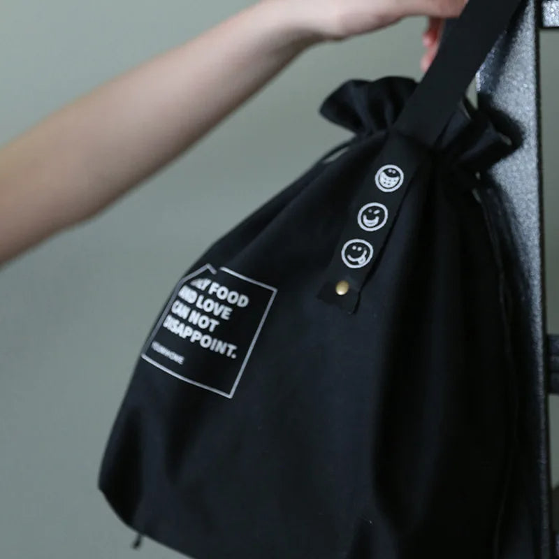 Drawstring Canvas Lunch Tote Bag – Insulated Fresh-Keeping Bento Box Carrier for School, Work, Picnics, and Daily Food Storage Style