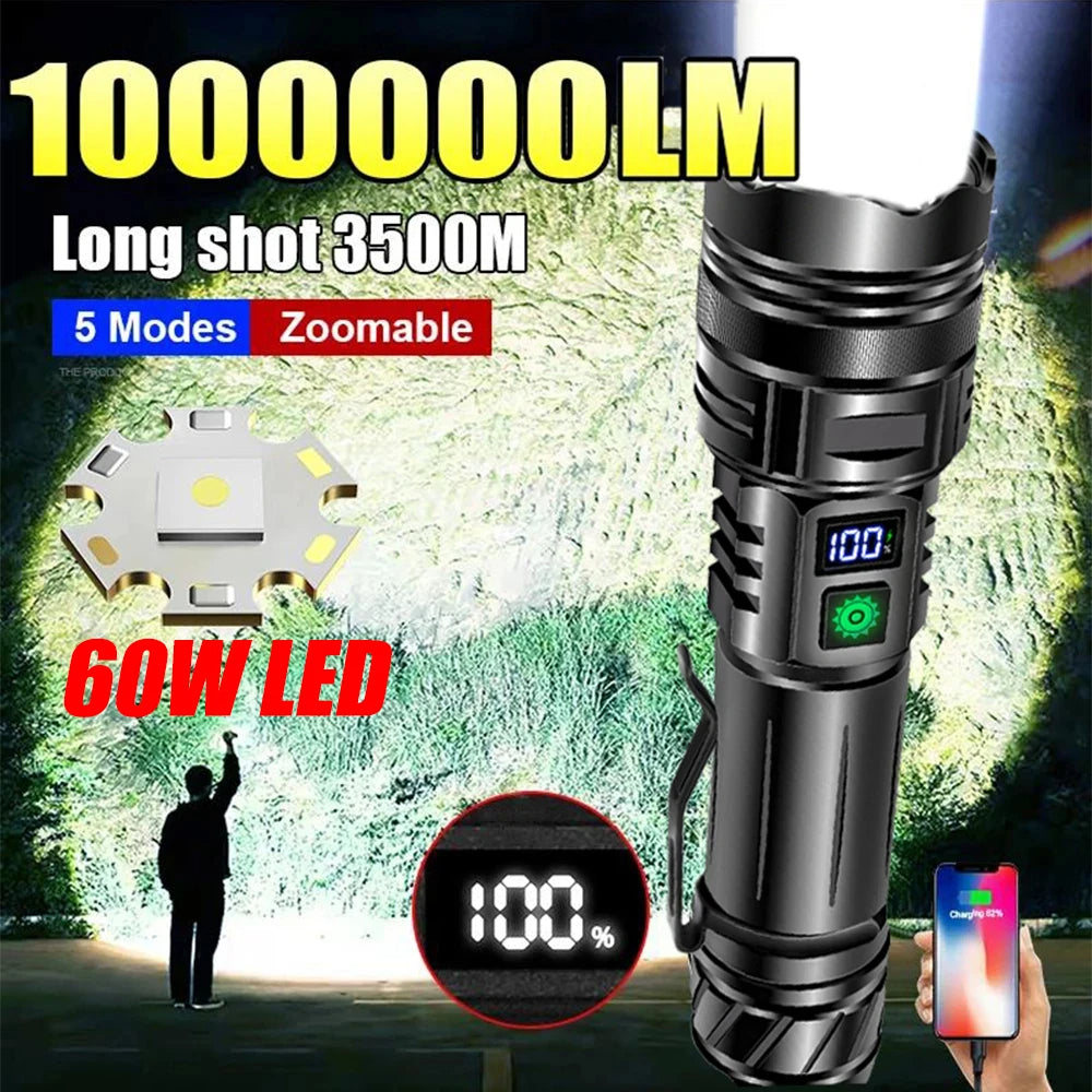 Super Bright LED Tactical Flashlight Rechargeable 100000 LM