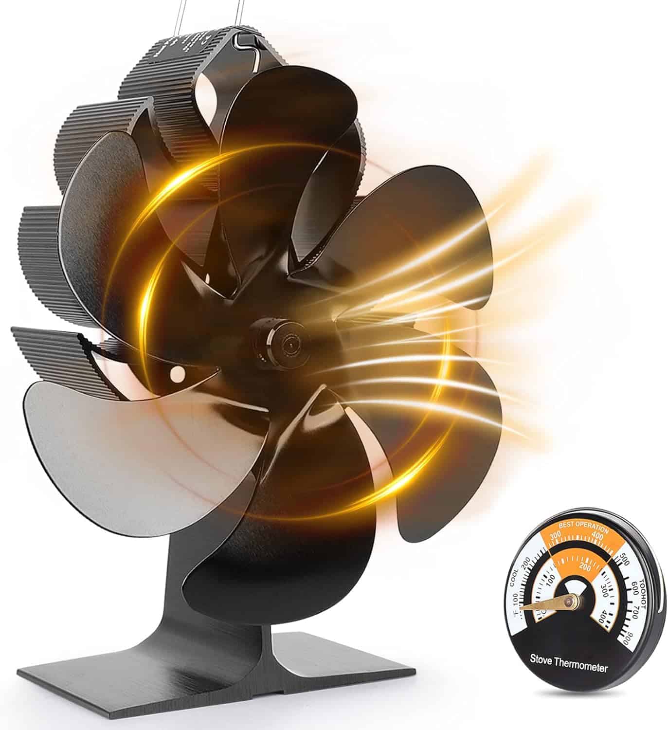 Heat Powered Fireplace Stove Fan - 6 Blades 360° Rotation Log Wood Burner