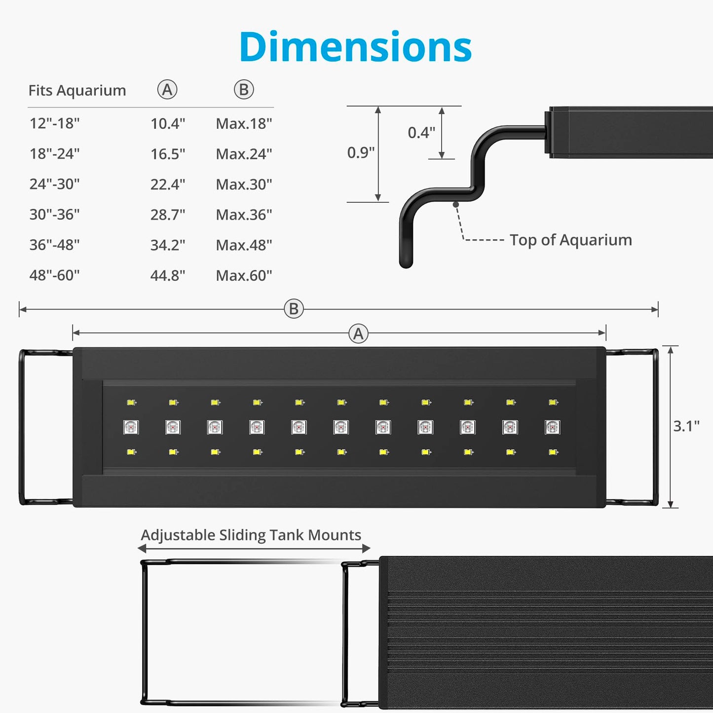 24/7 LED Aquarium Light for Plants, 30-36 Inches, 19W, Full Spectrum Fish Tank Light with Timer, Brightness Adjustable
