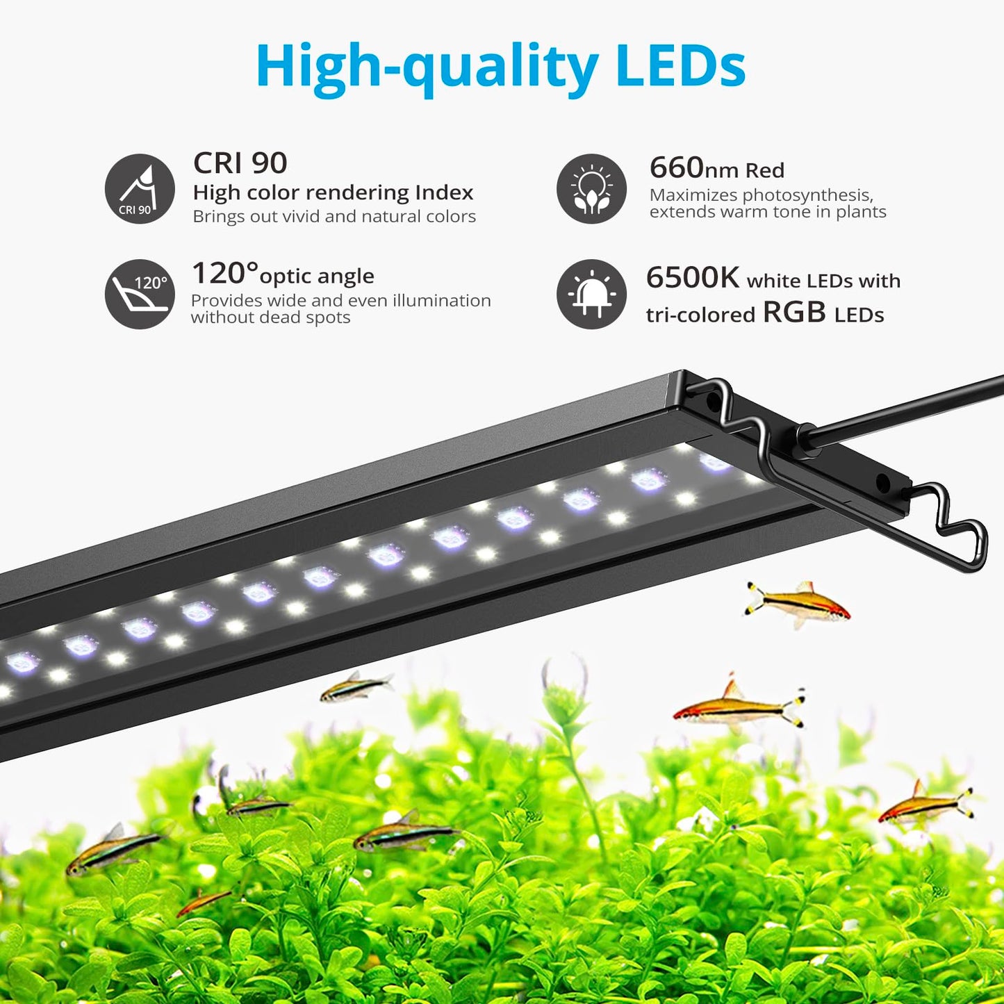 24/7 LED Aquarium Light for Plants, 30-36 Inches, 19W, Full Spectrum Fish Tank Light with Timer, Brightness Adjustable
