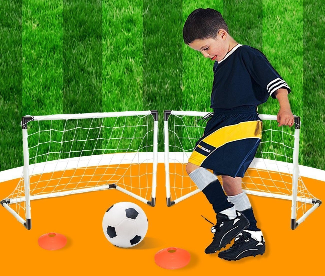 Foldable Kids Soccer Goal Set with Ball & Ground Stakes – Easy-to-Assemble Football Gate for Backyard Fun, Park Games & Training