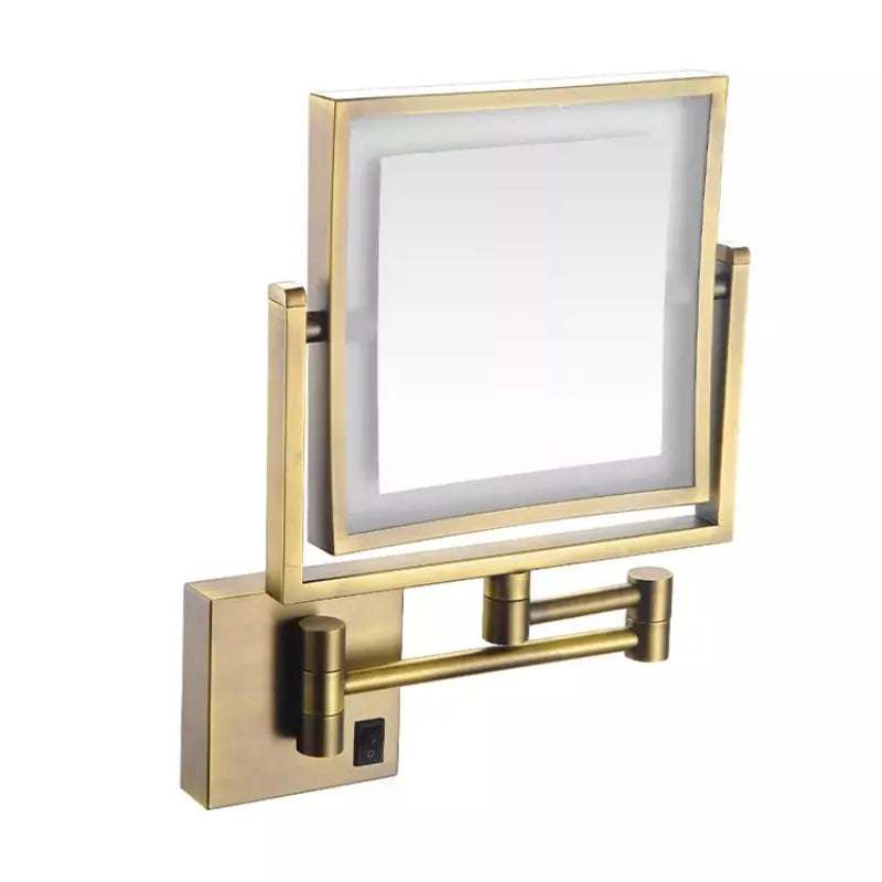 Antique Gold Magnifying LED Makeup Mirror – Adjustable Wall-Mounted Vanity Mirror with 1X/3X Magnification & Rechargeable Battery