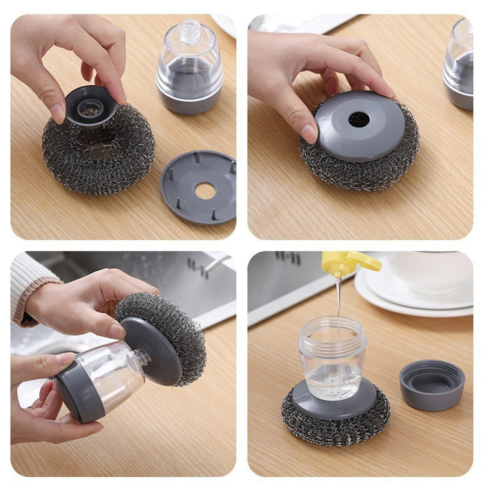 Bakeware Cleaning Brush – Heavy-Duty Steel Wire Sponge with Built-in Detergent Container for Effortless Pan & Utensil Scrubbing