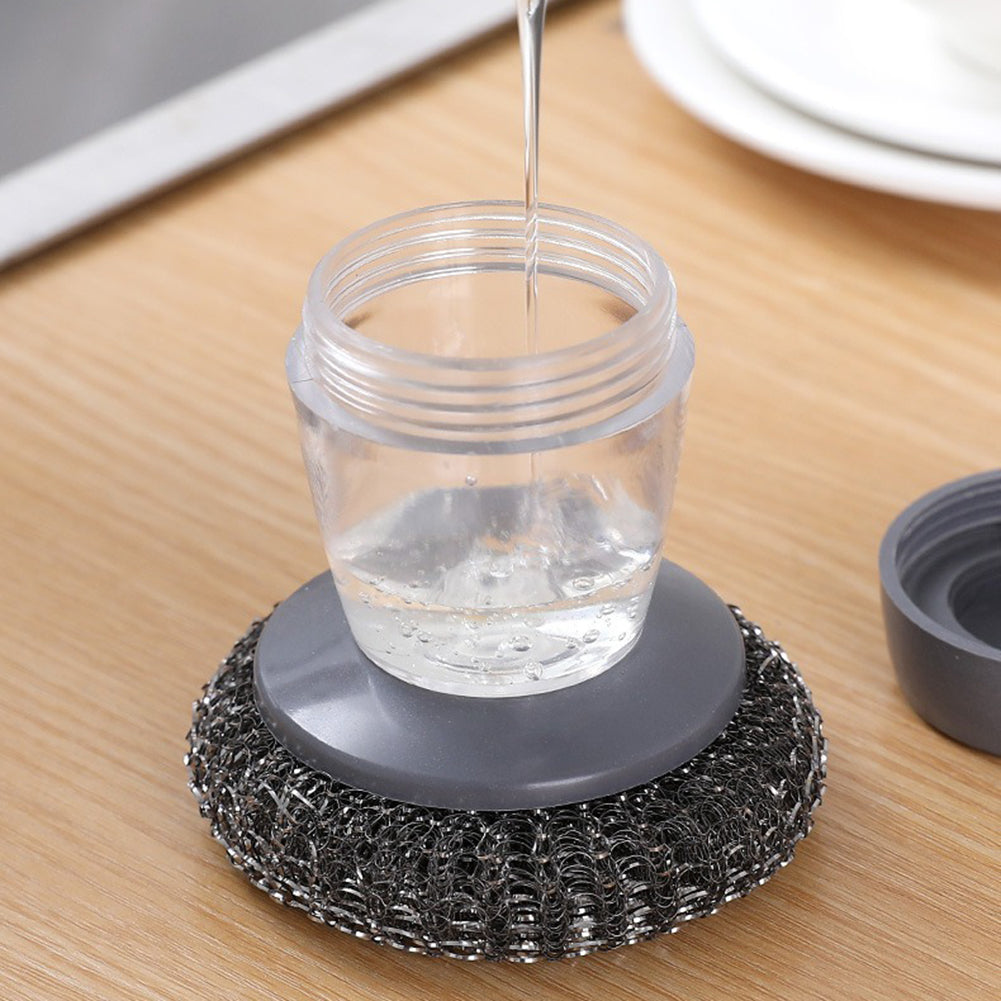 Bakeware Cleaning Brush – Heavy-Duty Steel Wire Sponge with Built-in Detergent Container for Effortless Pan & Utensil Scrubbing