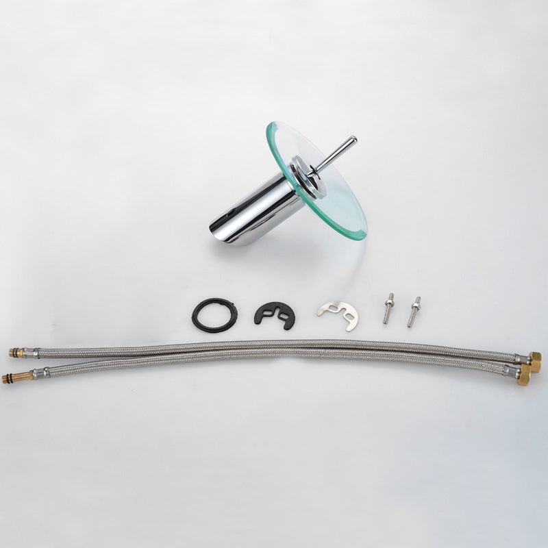 Chrome Waterfall Bathroom Faucet – Colorful Glass Basin Sink Mixer Tap, Single Lever Deck Mounted Round Design for Modern Home Bathrooms