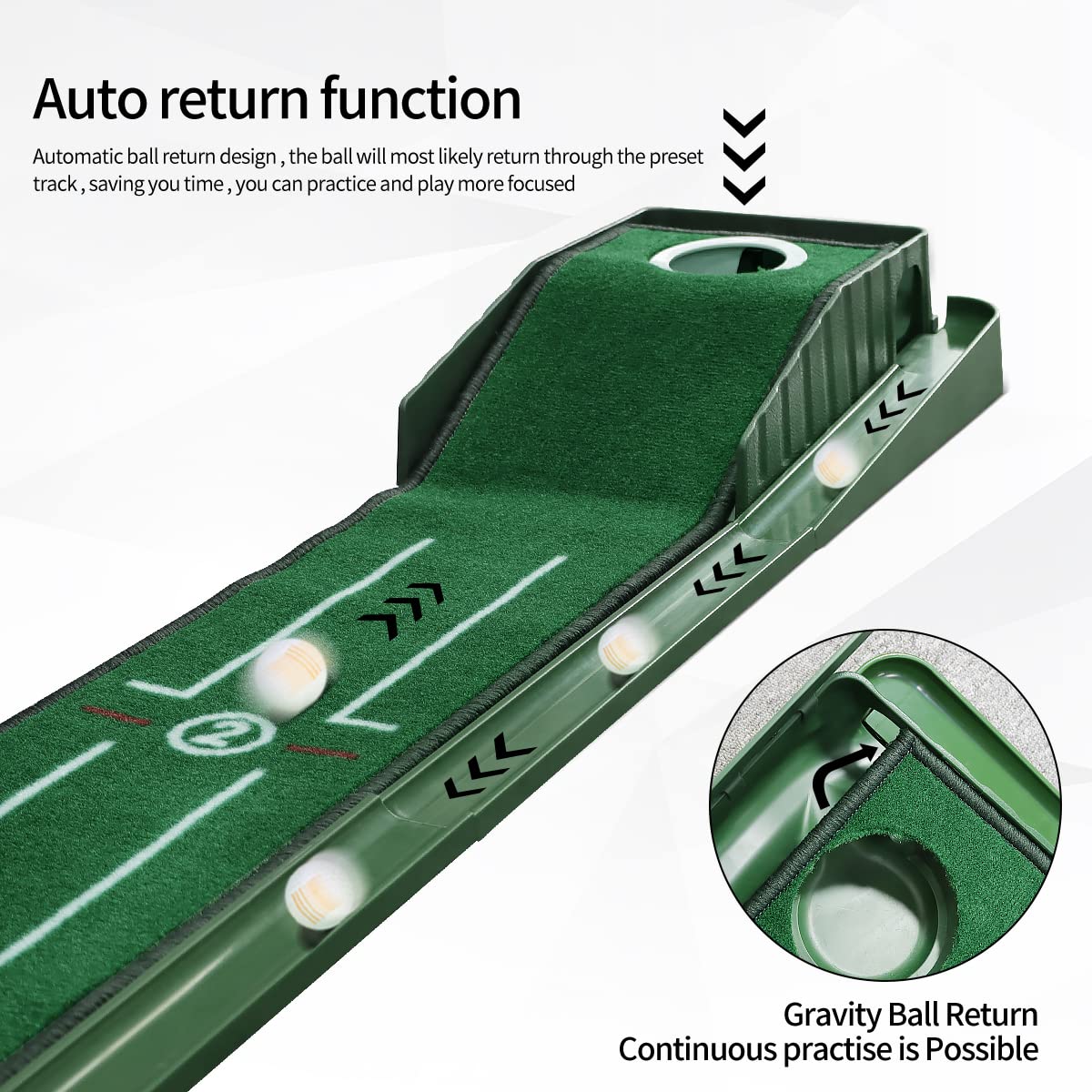 Golf Putting Green Indoor Set With Auto Ball Return