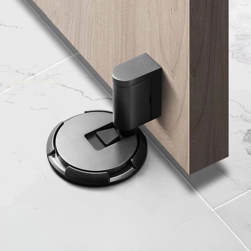 Windproof Door Stoppers Indoor Adjustable Safety Bottom of Door Holder No Drilling Heavy Duty Mechanical Floor Door Stop with Screws and Adhesive Polished Gold