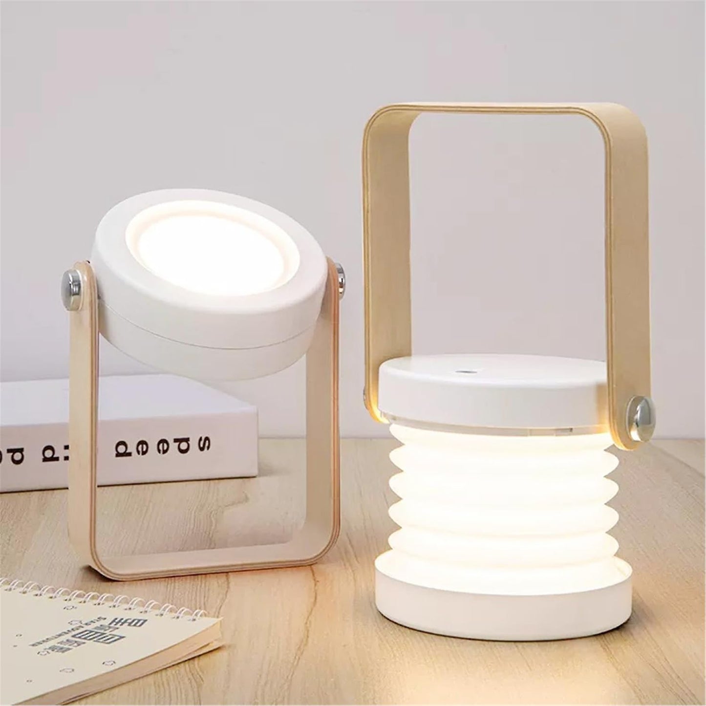 Collapsible LED Lantern with Wooden Handle – Portable Rechargeable Night Light & Reading Lamp for a Warm, Cozy Ambiance Anywhere