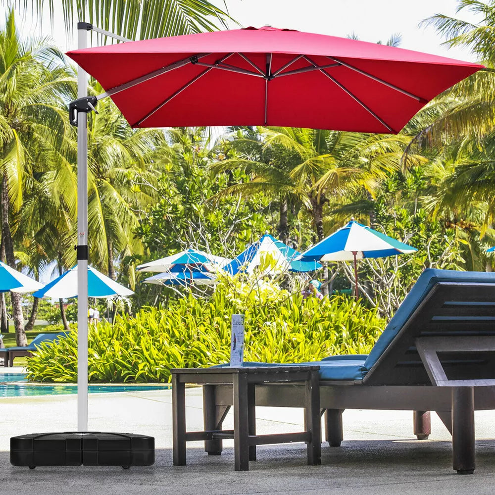 Cantilever Offset Patio Umbrella Base, Square Cantilever Patio Umbrella Base with 4 Wheels for Easy Moving, Heavy Duty Umbrella Stand Weight, 330 lb Capacity Sand or 249 lb Capacity Water, Coffee