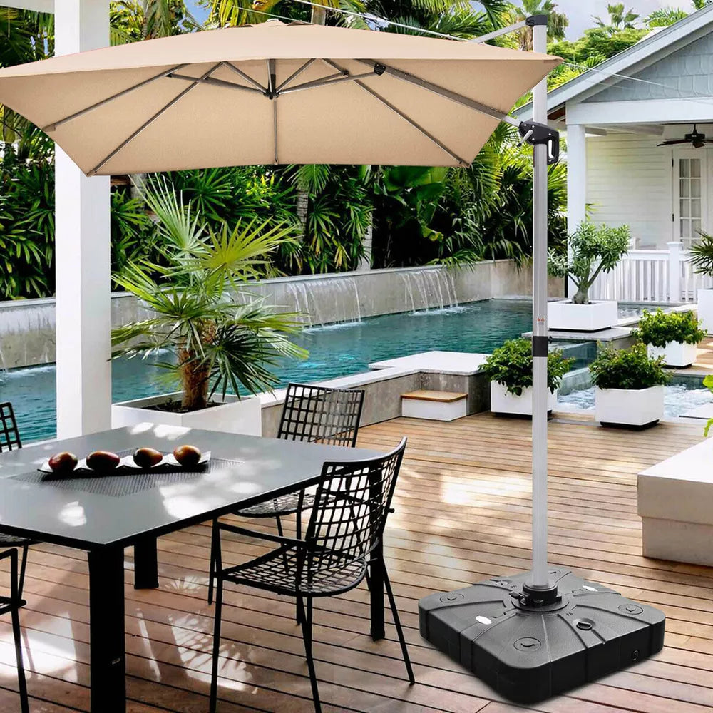 Cantilever Offset Patio Umbrella Base, Square Cantilever Patio Umbrella Base with 4 Wheels for Easy Moving, Heavy Duty Umbrella Stand Weight, 330 lb Capacity Sand or 249 lb Capacity Water, Coffee