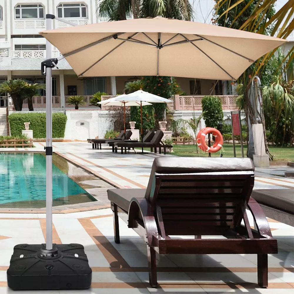 Cantilever Offset Patio Umbrella Base, Square Cantilever Patio Umbrella Base with 4 Wheels for Easy Moving, Heavy Duty Umbrella Stand Weight, 330 lb Capacity Sand or 249 lb Capacity Water, Coffee