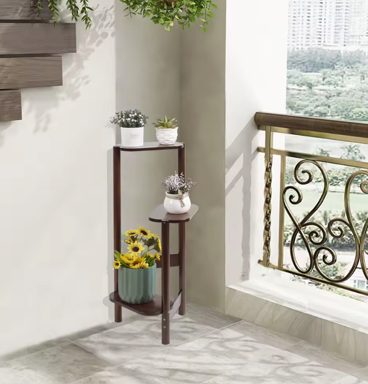 3 Tier Bamboo Tall Corner Plant Rack Planter Stand Flower Pot Holder
