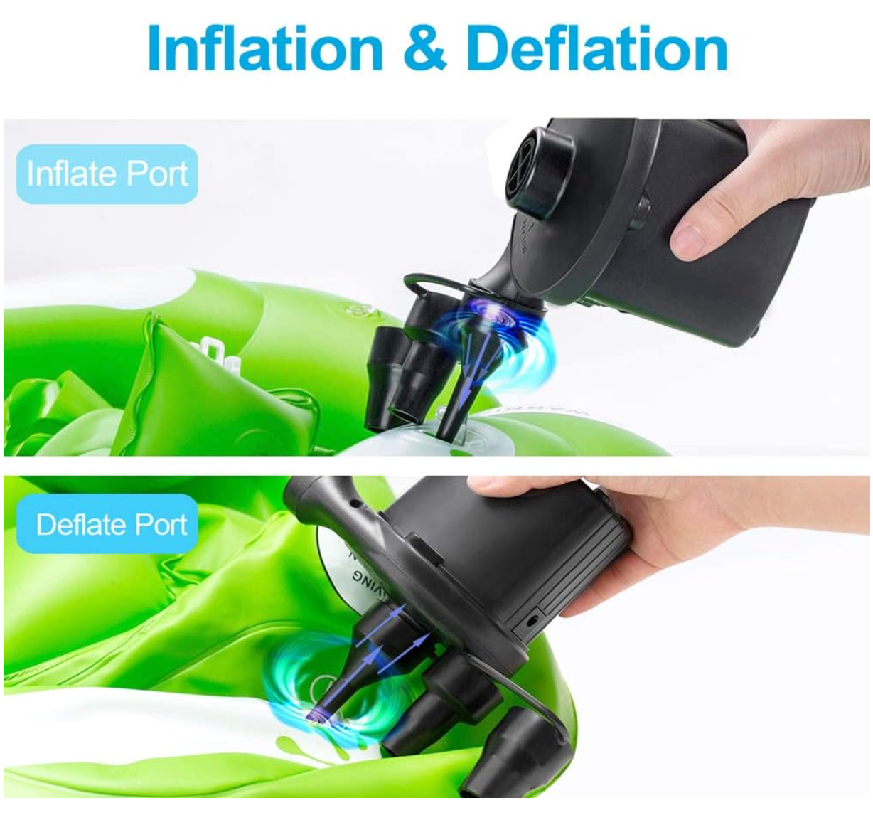 Electric Air Pump, Portable Quick-Fill Air Mattress Pumps for Inflatable Cushions with 3 Nozzles, 110V AC/12V DC