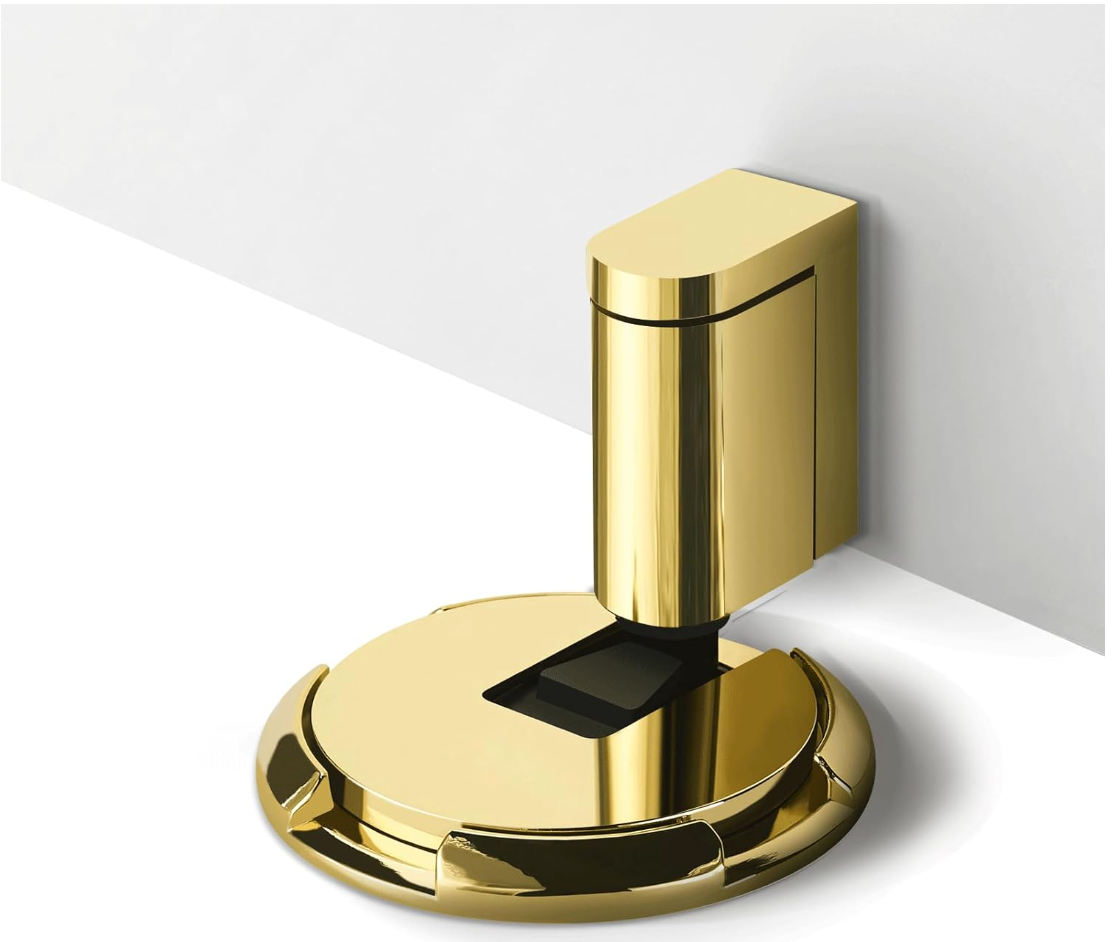 Windproof Door Stoppers Indoor Adjustable Safety Bottom of Door Holder No Drilling Heavy Duty Mechanical Floor Door Stop with Screws and Adhesive Polished Gold