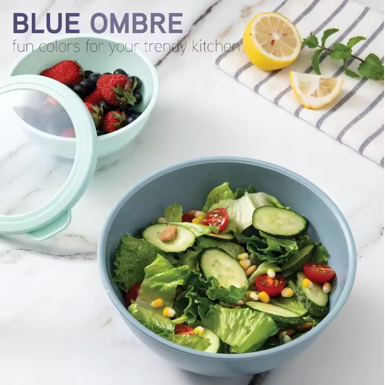 COOK WITH COLOR Plastic Mixing Bowls with Lids - 12 Piece Nesting Bowls Set includes 6 Prep Bowls and 6 Lids, Microwave Safe (Blue Ombre)