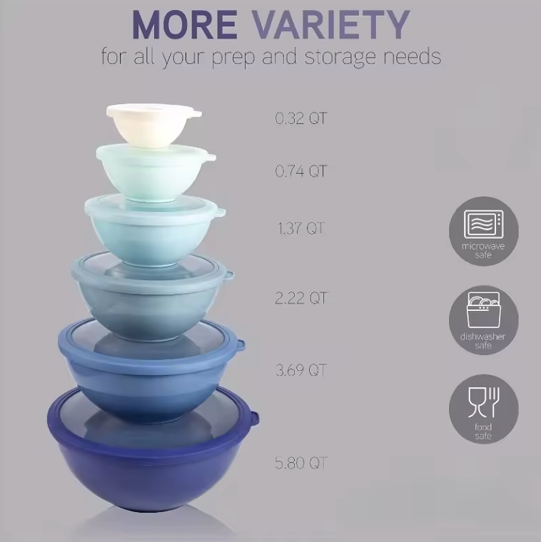 COOK WITH COLOR Plastic Mixing Bowls with Lids - 12 Piece Nesting Bowls Set includes 6 Prep Bowls and 6 Lids, Microwave Safe (Blue Ombre)