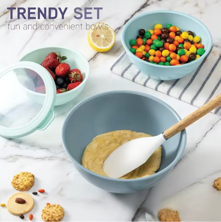 COOK WITH COLOR Plastic Mixing Bowls with Lids - 12 Piece Nesting Bowls Set includes 6 Prep Bowls and 6 Lids, Microwave Safe (Blue Ombre)