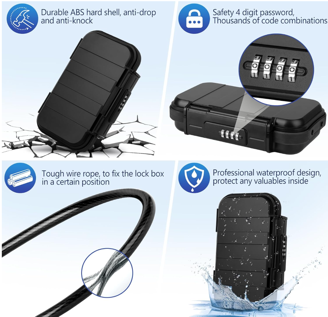 Portable Mini Security Safe Password Lock Storage box With Wire Rope for Jewelry Cards Cash Phone Safety on the Go