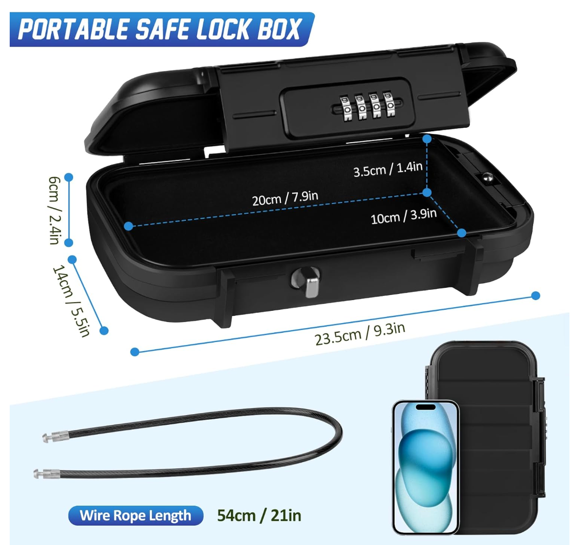 Portable Mini Security Safe Password Lock Storage box With Wire Rope for Jewelry Cards Cash Phone Safety on the Go