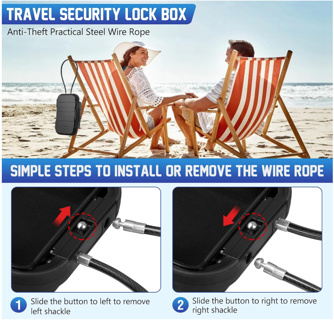 Portable Mini Security Safe Password Lock Storage box With Wire Rope for Jewelry Cards Cash Phone Safety on the Go
