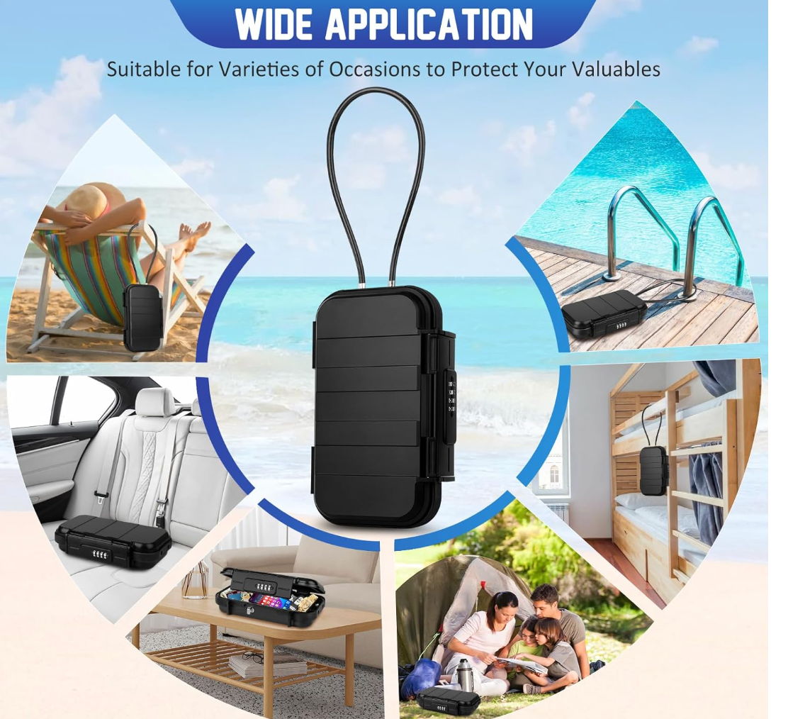 Portable Mini Security Safe Password Lock Storage box With Wire Rope for Jewelry Cards Cash Phone Safety on the Go