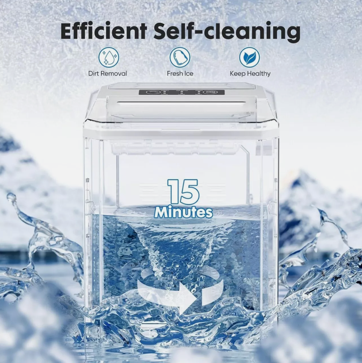 Countertop Ice Maker Portable Ice Machine Self-Cleaning 9 Cubes in 6 Mins 26 lbs