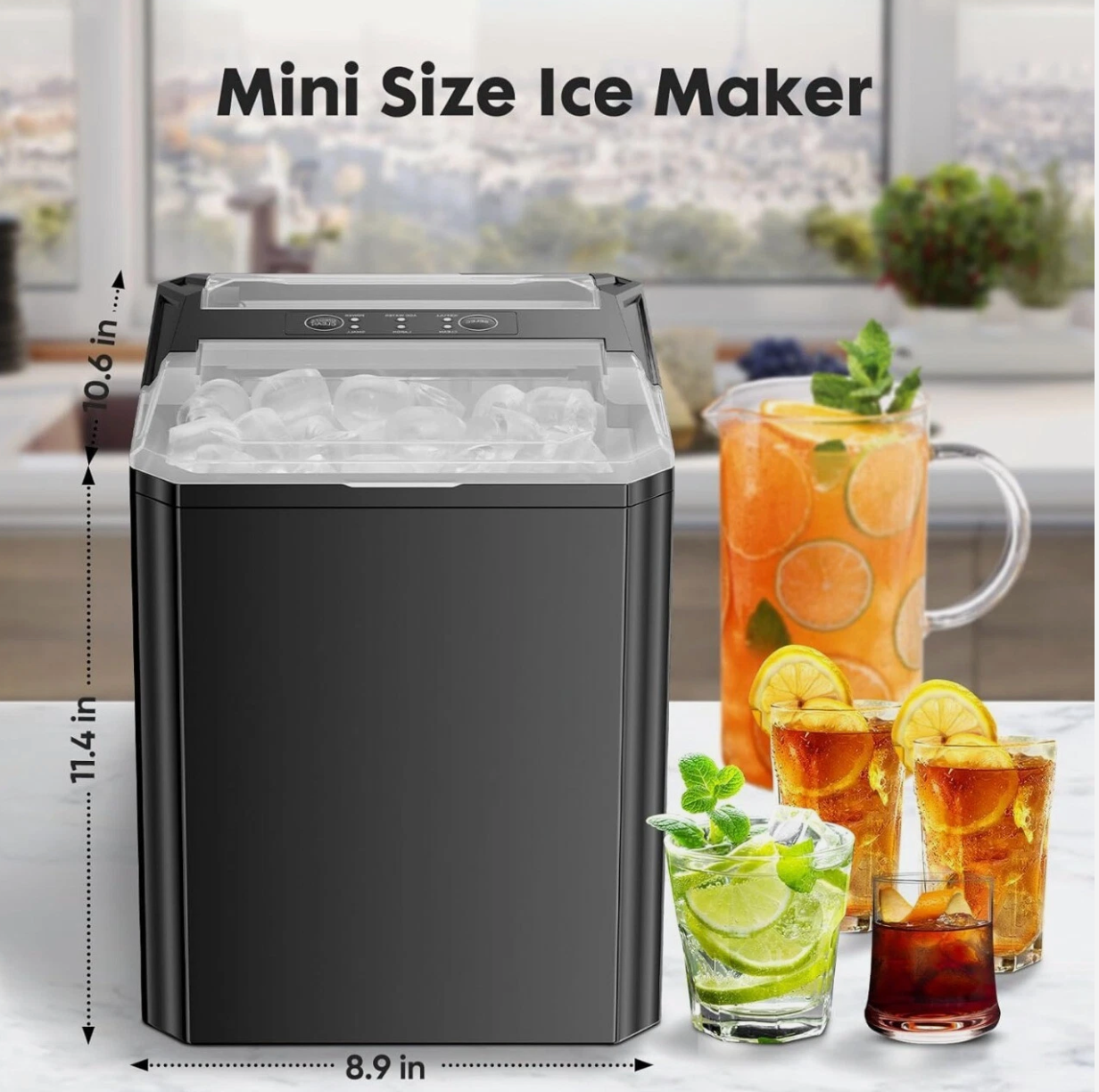 Countertop Ice Maker Portable Ice Machine Self-Cleaning 9 Cubes in 6 Mins 26 lbs