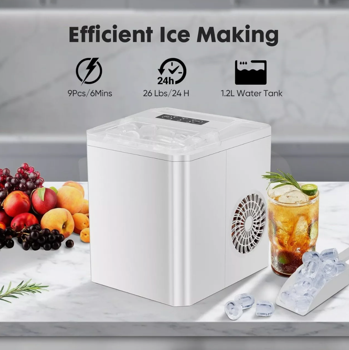 Countertop Ice Maker Portable Ice Machine Self-Cleaning 9 Cubes in 6 Mins 26 lbs