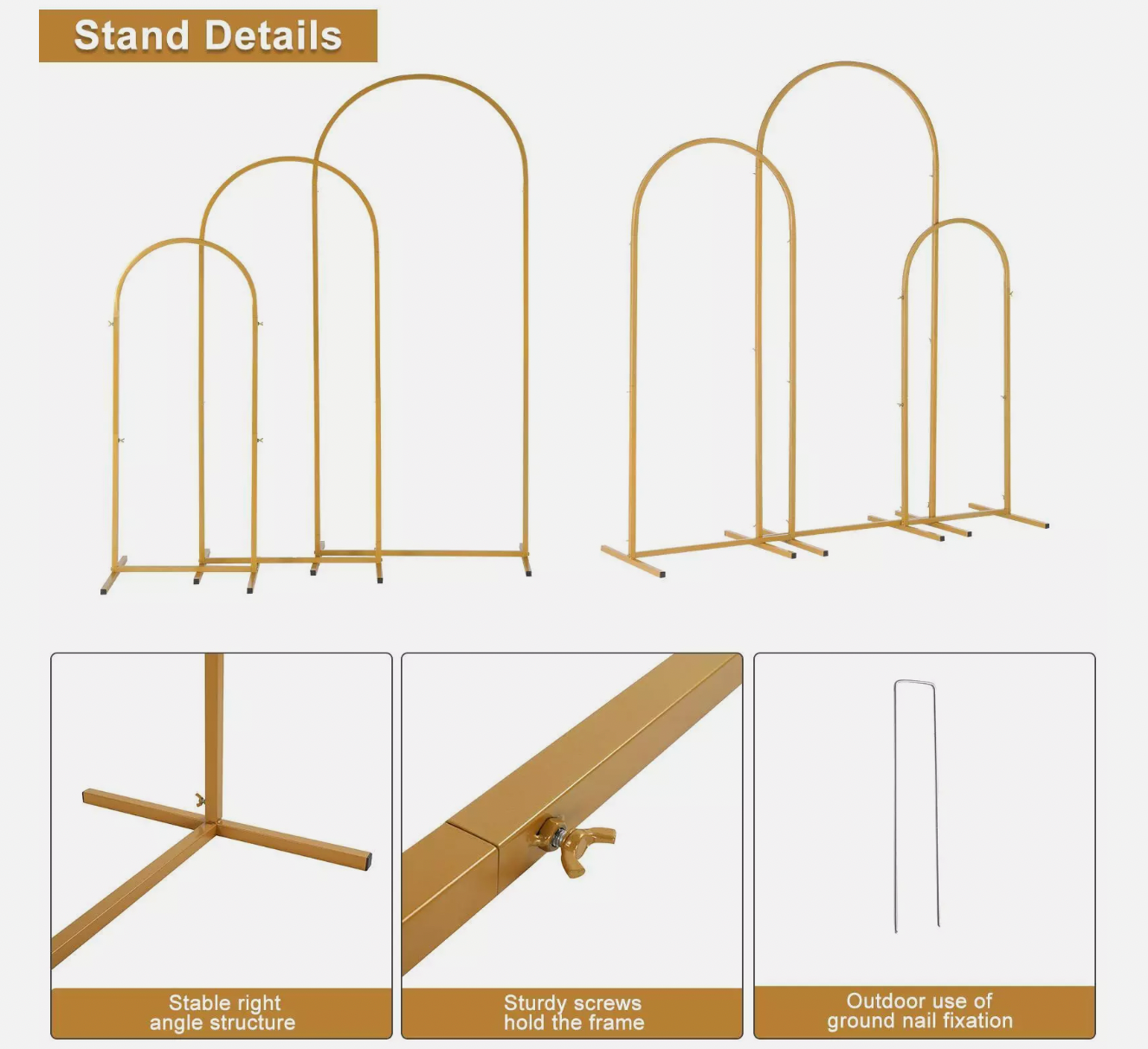 Metal Arch Backdrop Stand Gold Wedding Arch Stand Set of 3(6FT/5FT/4FT)for Party