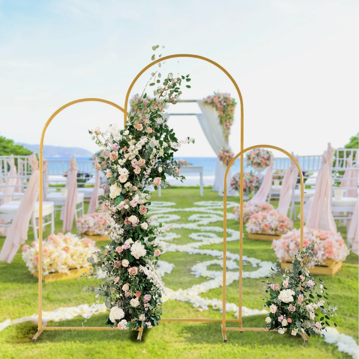 Metal Arch Backdrop Stand Gold Wedding Arch Stand Set of 3(6FT/5FT/4FT)for Party