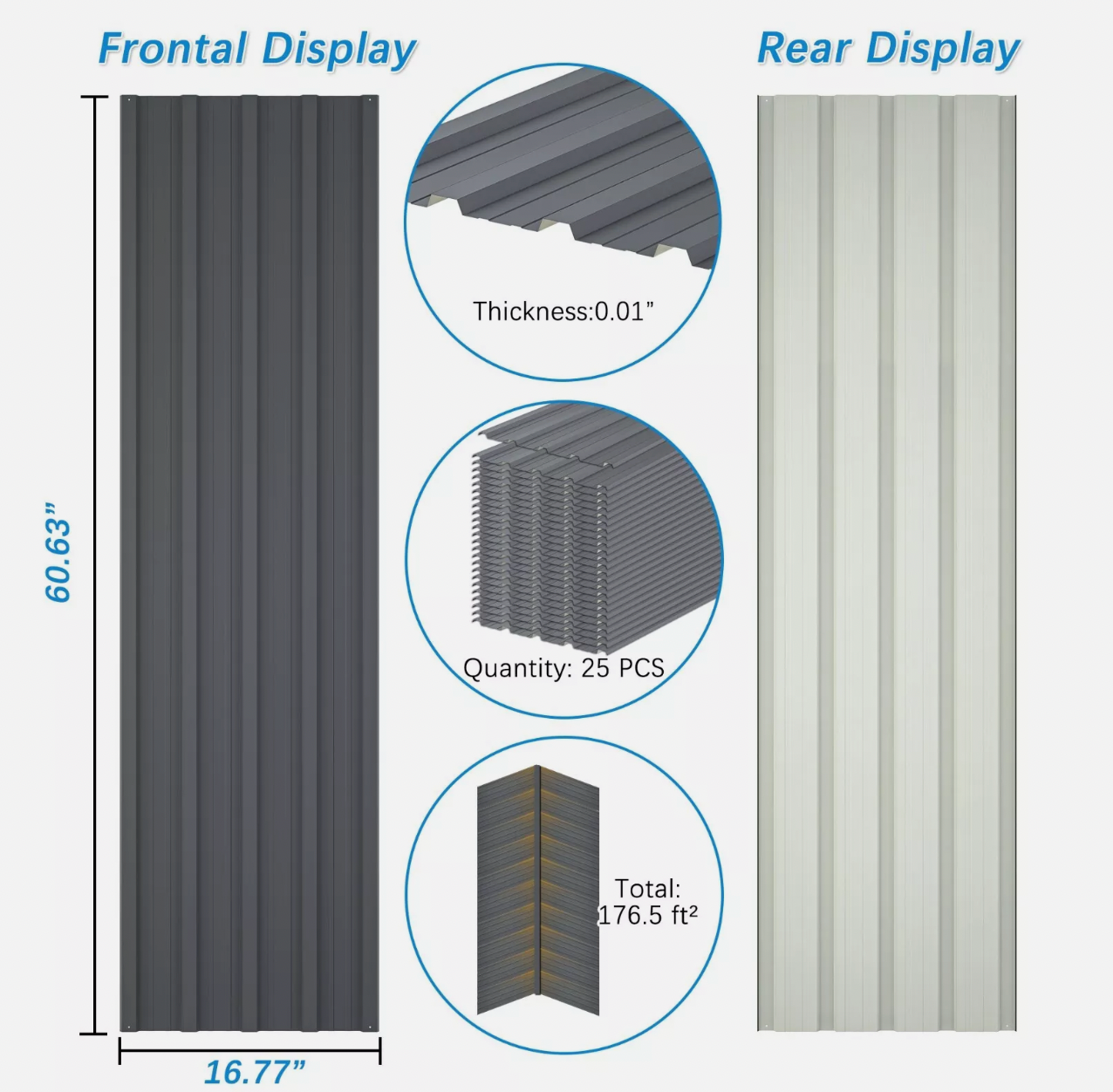 25 PCS Roof Panels Galvanized Steel Hardware Metal Roofing Sheets Wall Panels
