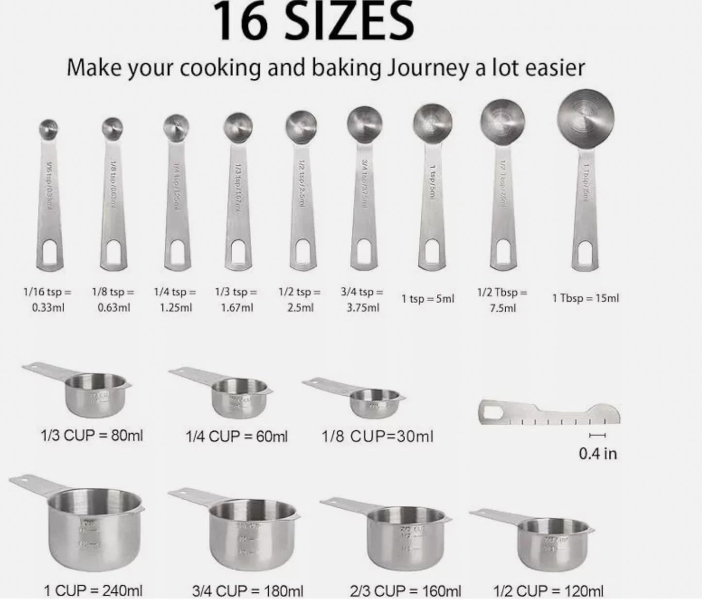 20 Pcs Measuring Cups and Measuring Spoons Set Stainless Steel Measure Cup Set