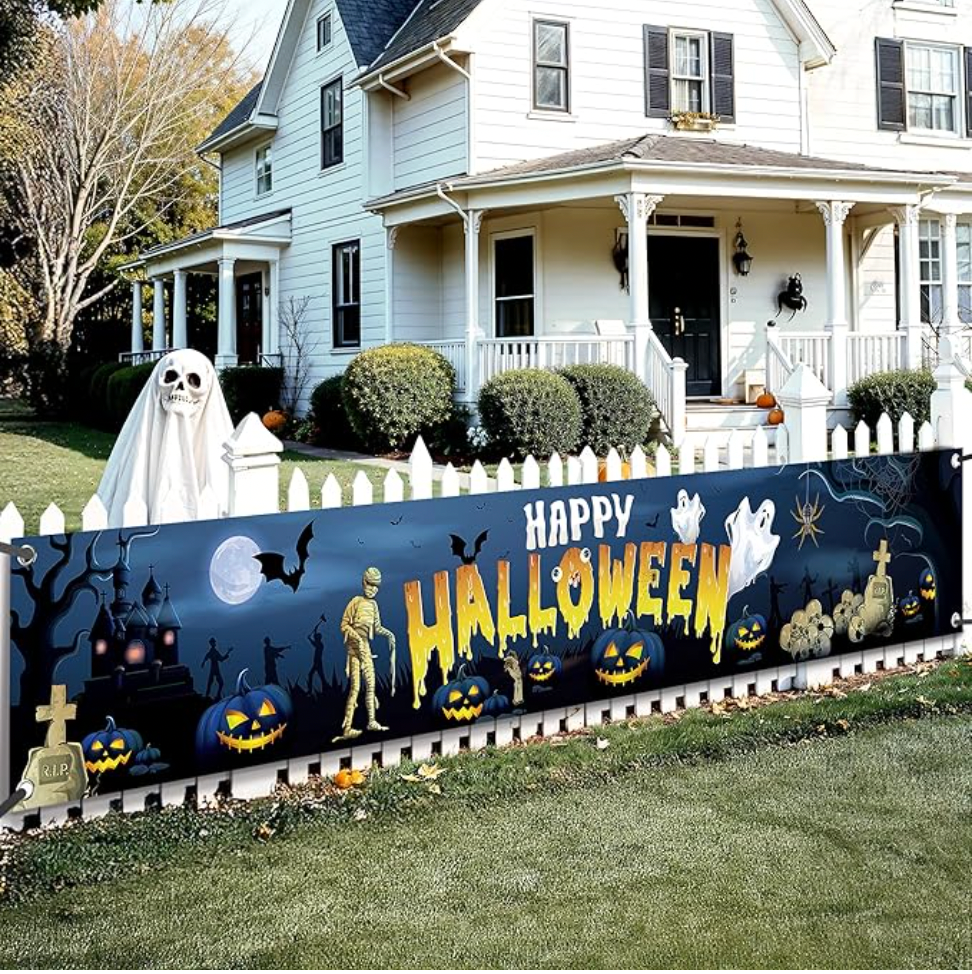 Happy Halloween Outdoor Sign, 120 x 20 Inch, Halloween Yard Banner, Halloween Decorations for Outdoors