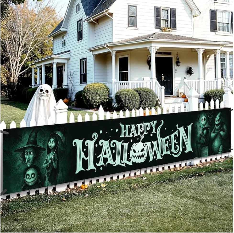Happy Halloween Outdoor Sign, 120 x 20 Inch, Halloween Yard Banner, Halloween Decorations for Outdoors