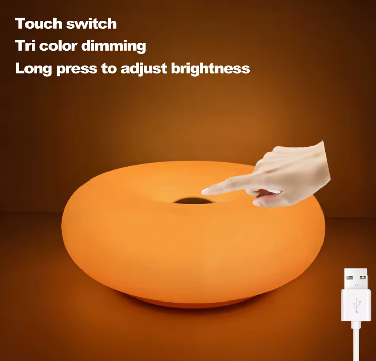 Donut Lamp – LED Dimmable Orange Table & Wall Lamp, Energy-Efficient Glass Light for Living Room, Bedroom, Dorm