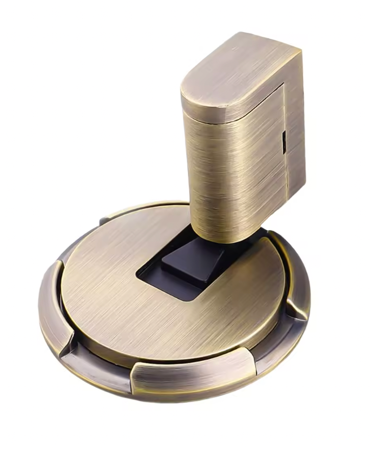 Windproof Door Stoppers Indoor Adjustable Safety Bottom of Door Holder No Drilling Heavy Duty Mechanical Floor Door Stop with Screws and Adhesive Polished Gold
