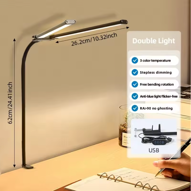 Double Single Head LED Architect Desk Lamp – 18W Eye-Caring Task Light with 3 Modes & 6 Brightness Levels for Office, Workbench & Study