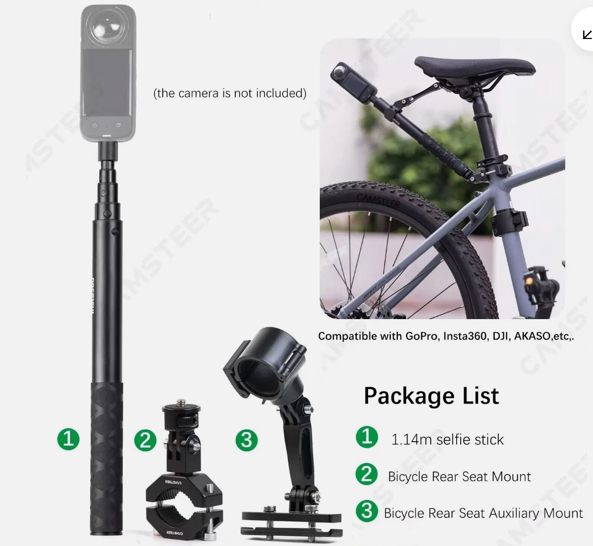Camsteer Premium Bicycle Backseat Mount – Capture Epic Rides with Third-Person GoPro/Insta360 Views, Fits Hero 13 to DJI 5