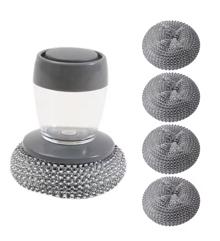 Bakeware Cleaning Brush – Heavy-Duty Steel Wire Sponge with Built-in Detergent Container for Effortless Pan & Utensil Scrubbing