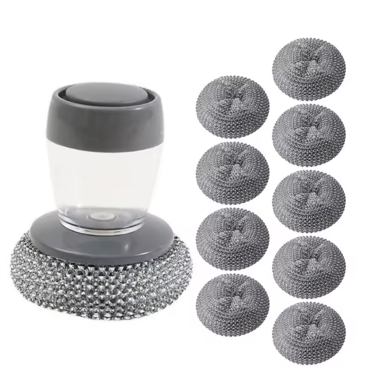 Bakeware Cleaning Brush – Heavy-Duty Steel Wire Sponge with Built-in Detergent Container for Effortless Pan & Utensil Scrubbing