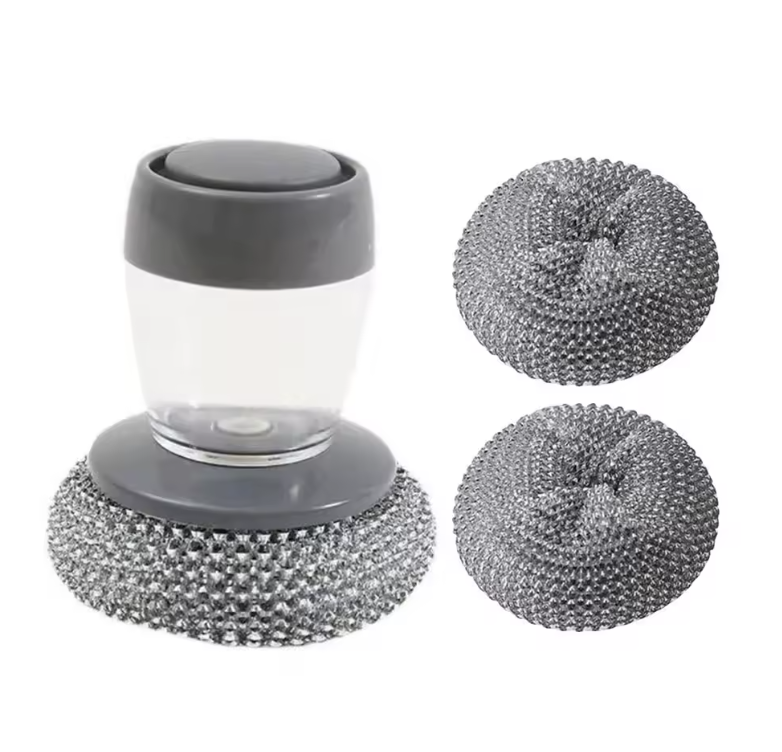 Bakeware Cleaning Brush – Heavy-Duty Steel Wire Sponge with Built-in Detergent Container for Effortless Pan & Utensil Scrubbing