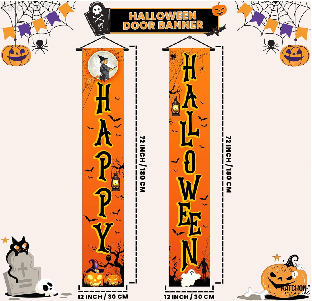 Happy Halloween Outdoor Sign, 120 x 20 Inch, Halloween Yard Banner, Halloween Decorations for Outdoors