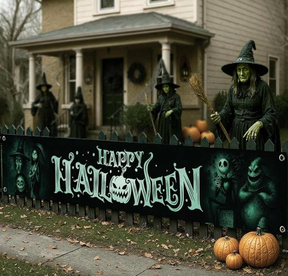 Happy Halloween Outdoor Sign, 120 x 20 Inch, Halloween Yard Banner, Halloween Decorations for Outdoors
