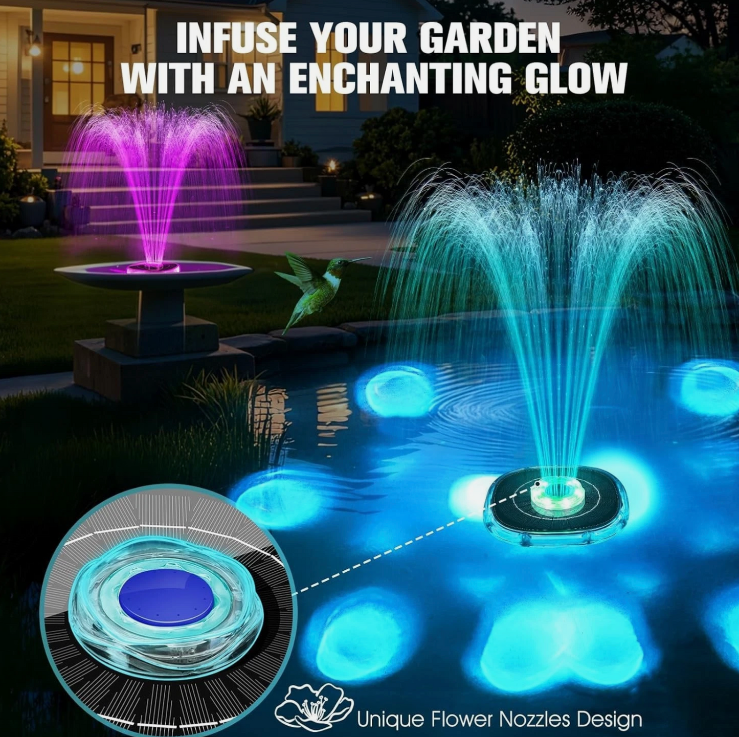 2025 Large Solar Fountain with Light Show Solar Pool Fountain with Anchor Square