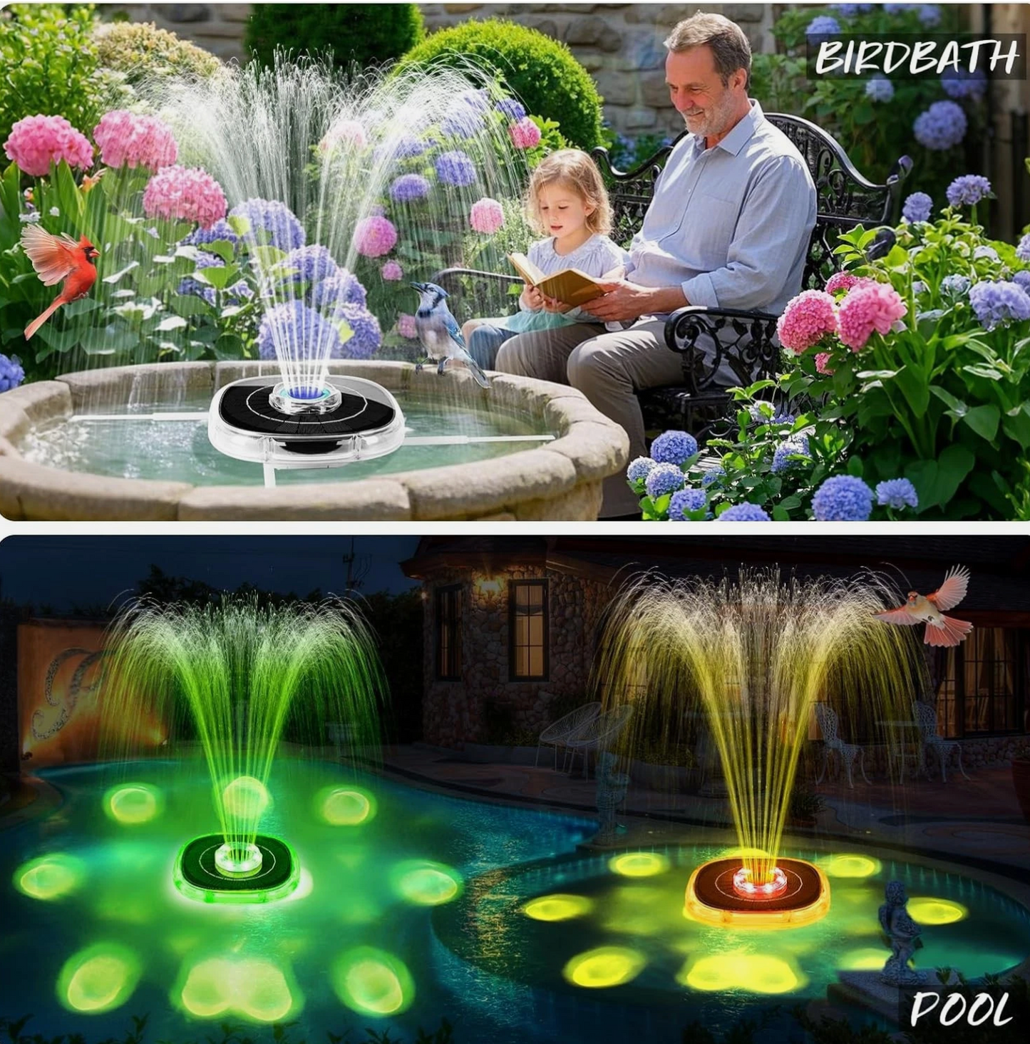 2025 Large Solar Fountain with Light Show Solar Pool Fountain with Anchor Square