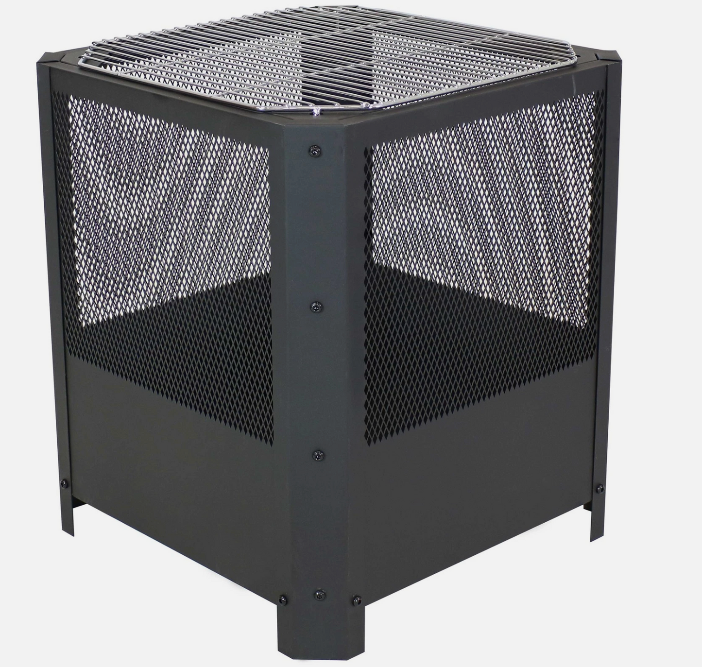 16 in Grelha Square Steel Fire Pit with Grilling Grate