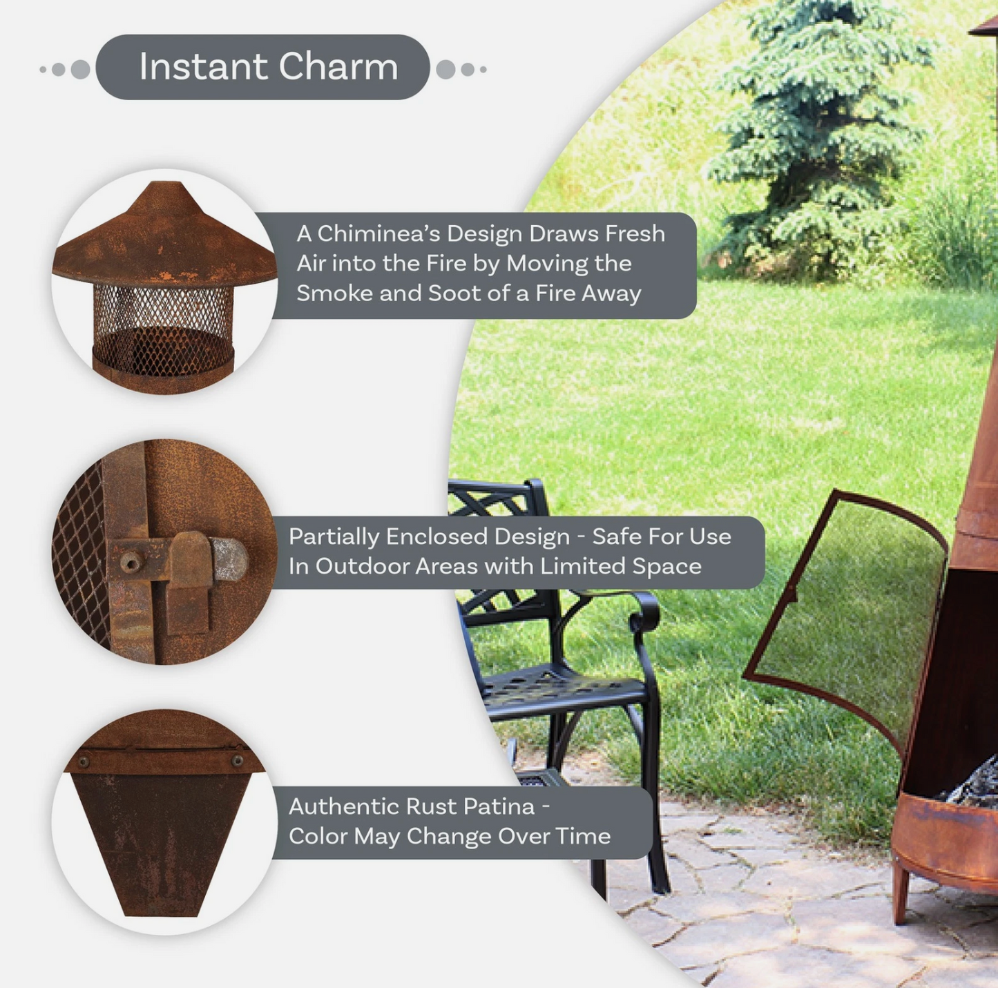 70 in Steel Wood Burning Chiminea Fire Pit with Rain Cap