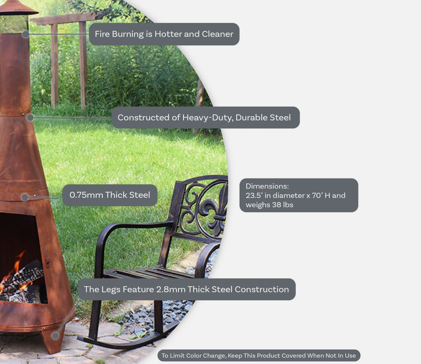 70 in Steel Wood Burning Chiminea Fire Pit with Rain Cap